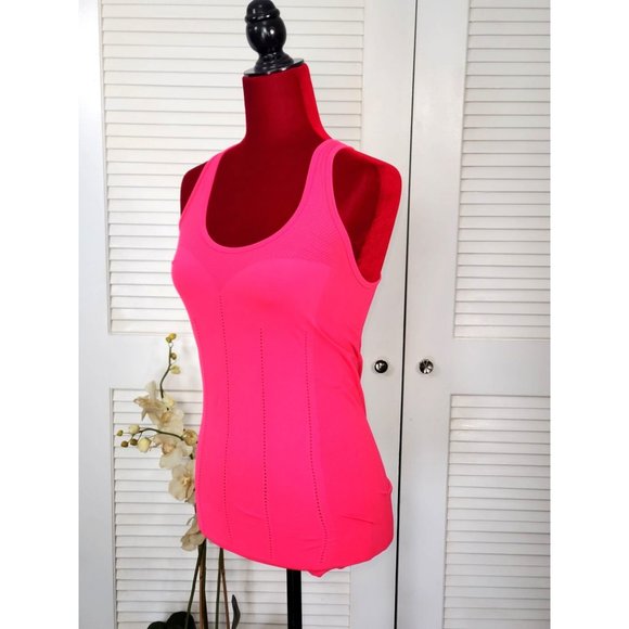 FABLETICS Women's Hot Pink Perforated Panel Delta Seamless Racerback Sz S 1475 - Picture 3 of 11